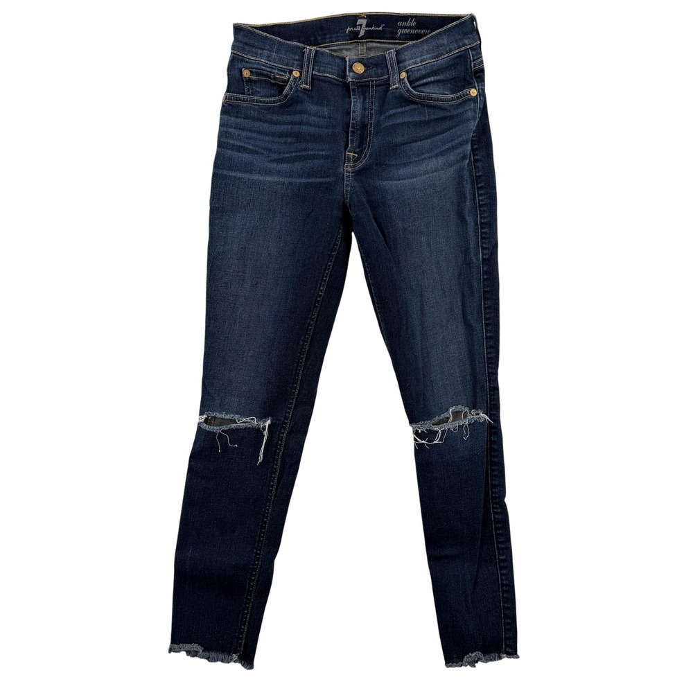 7 For All Mankind Jeans Womens 27 Blue Ankle Gwenevere Skinny Distressed Raw Hem